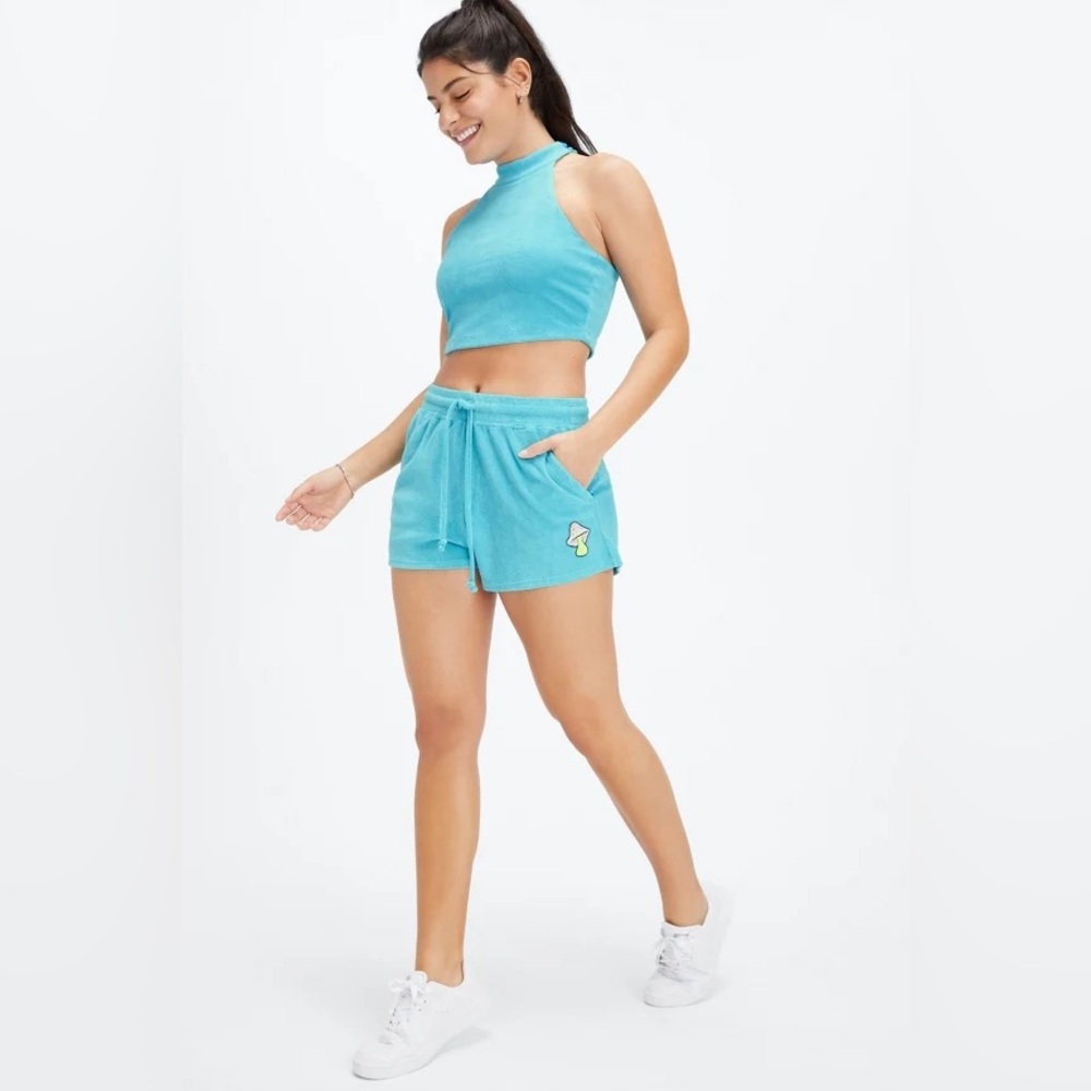 Fabletics Mushroom Blue Terry Short and Tank